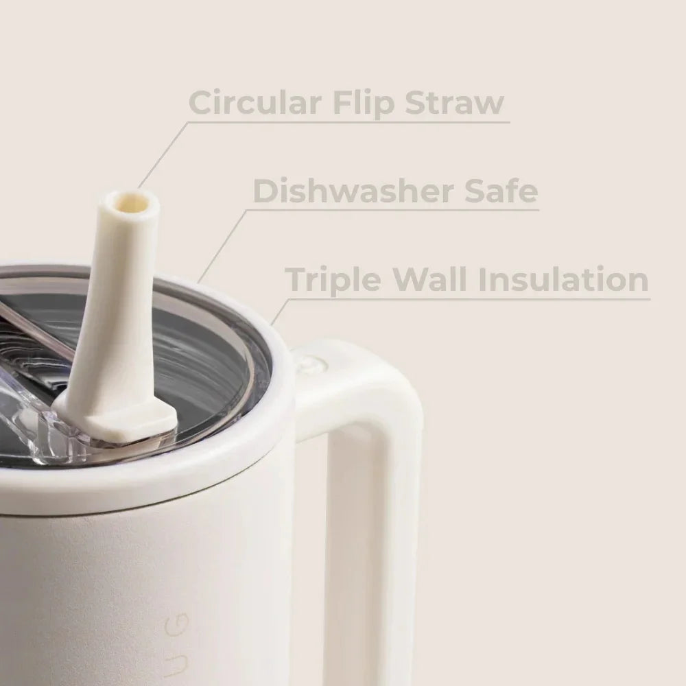 40oz Cream Insulated Stainless Steel Water Bottle | HYD Traveler Flip Straw Tumbler with Handle