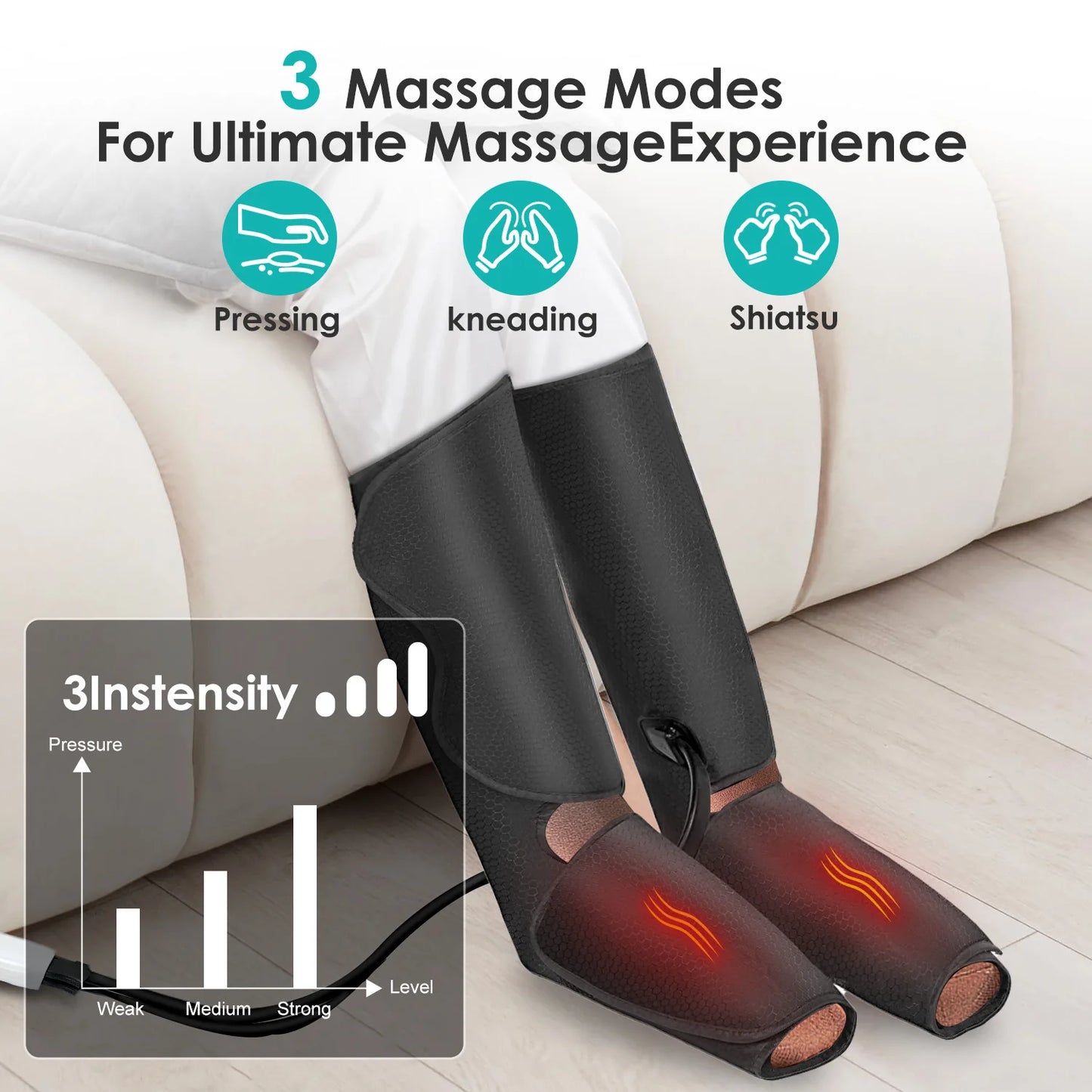 SEJOY Leg Air Compression Massager for Foot Heat,Air Compression Calf Massage & Thigh Massage,Handheld Controller 3 Modes