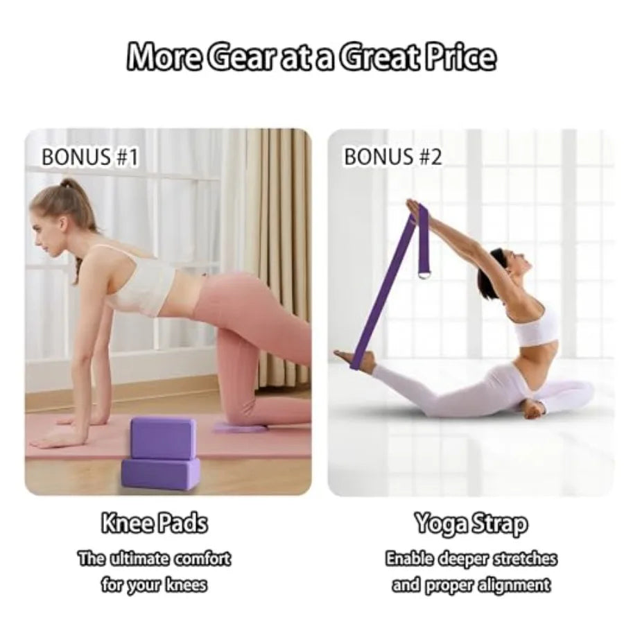 2 Yoga Blocks Supportive Accessories including 2 Knee Pads, 2 With Strap To Put Less Weight On Wrists, 1 Muscle Massage Roller,