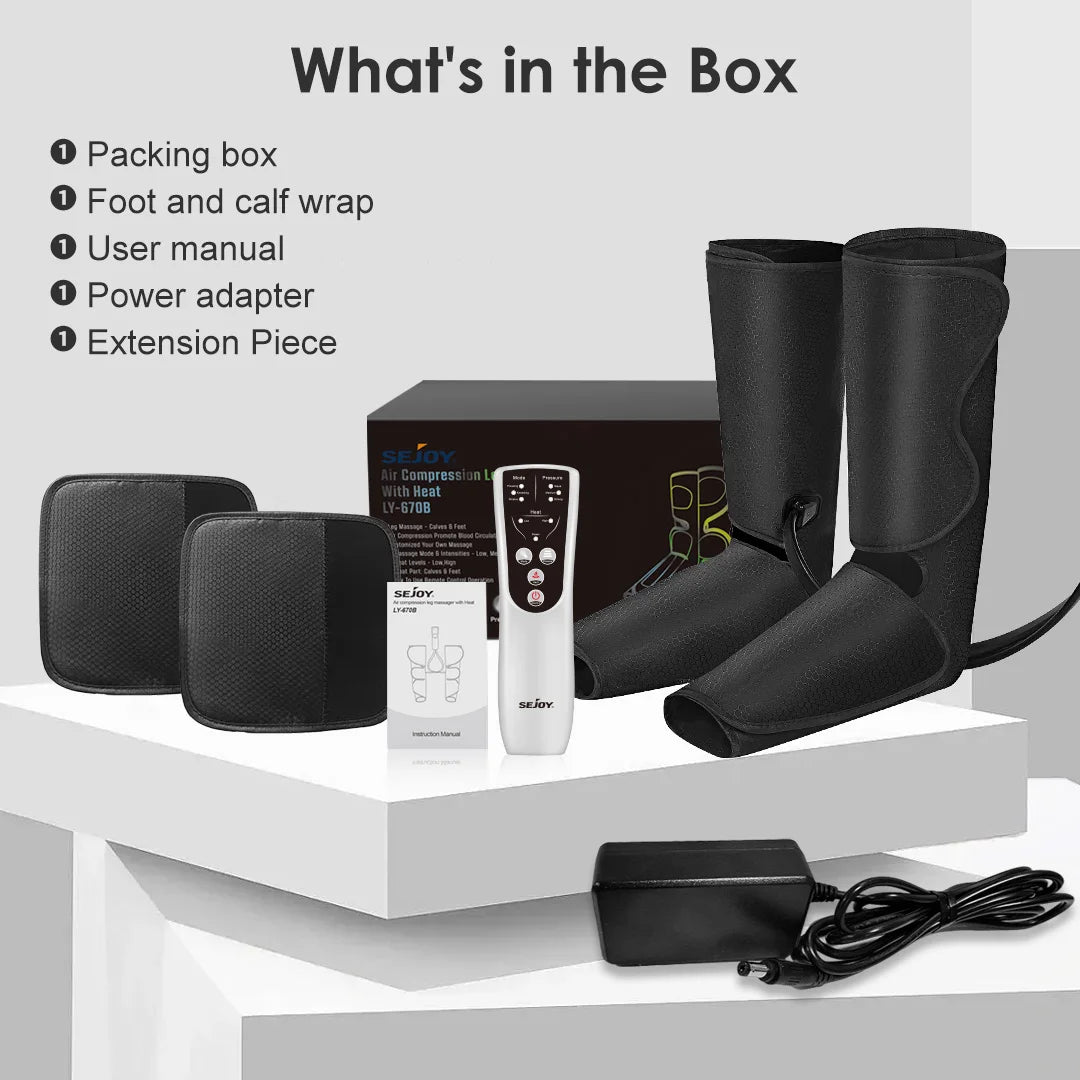 SEJOY Leg Air Compression Massager for Foot Heat,Air Compression Calf Massage & Thigh Massage,Handheld Controller 3 Modes