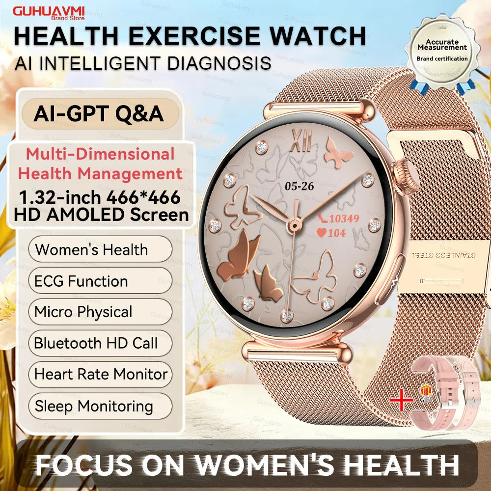 NEW Women Smartwatch 1.32inch AMOLED Screen ECG Sport Watch Blood Pressure Micro physical examination AI dial Health Smart Watch