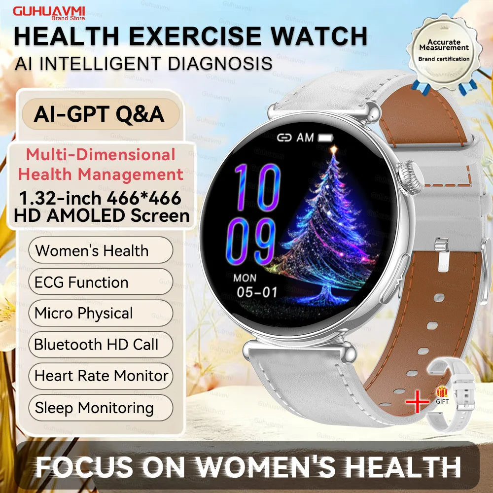 NEW Women Smartwatch 1.32inch AMOLED Screen ECG Sport Watch Blood Pressure Micro physical examination AI dial Health Smart Watch
