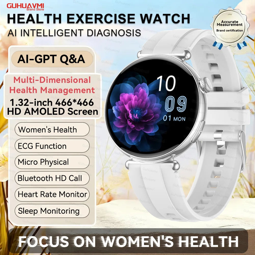 NEW Women Smartwatch 1.32inch AMOLED Screen ECG Sport Watch Blood Pressure Micro physical examination AI dial Health Smart Watch