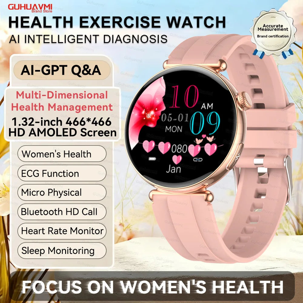 NEW Women Smartwatch 1.32inch AMOLED Screen ECG Sport Watch Blood Pressure Micro physical examination AI dial Health Smart Watch
