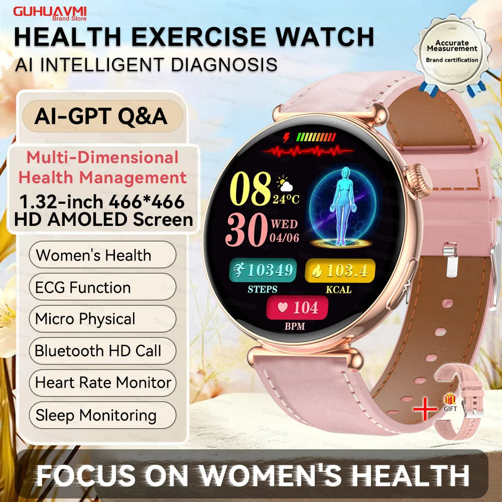 NEW Women Smartwatch 1.32inch AMOLED Screen ECG Sport Watch Blood Pressure Micro physical examination AI dial Health Smart Watch