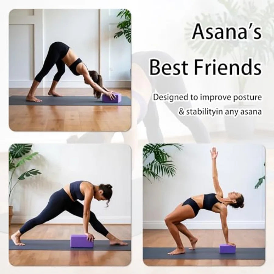 2 Yoga Blocks Supportive Accessories including 2 Knee Pads, 2 With Strap To Put Less Weight On Wrists, 1 Muscle Massage Roller,