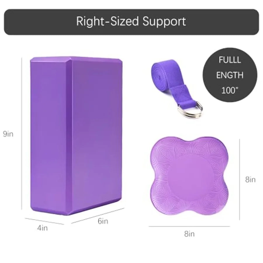2 Yoga Blocks Supportive Accessories including 2 Knee Pads, 2 With Strap To Put Less Weight On Wrists, 1 Muscle Massage Roller,