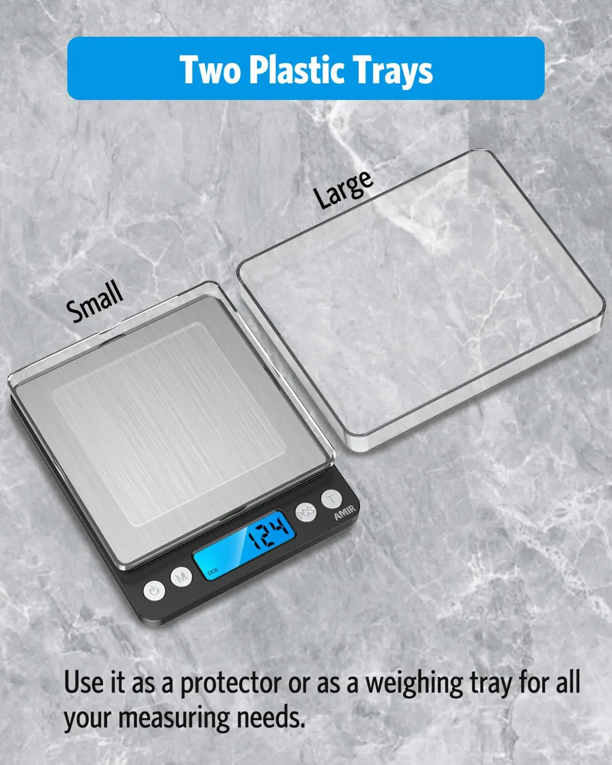 Digital Kitchen Scale 500g/0.01g Mini Pocket Scale with Backlit LCD, 2 Trays, 6 Units, Auto Off, Tare, PCS Function, Stainless Steel, Battery Included, Black