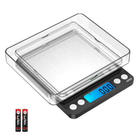 Digital Kitchen Scale 500g/0.01g Mini Pocket Scale with Backlit LCD, 2 Trays, 6 Units, Auto Off, Tare, PCS Function, Stainless Steel, Battery Included, Black