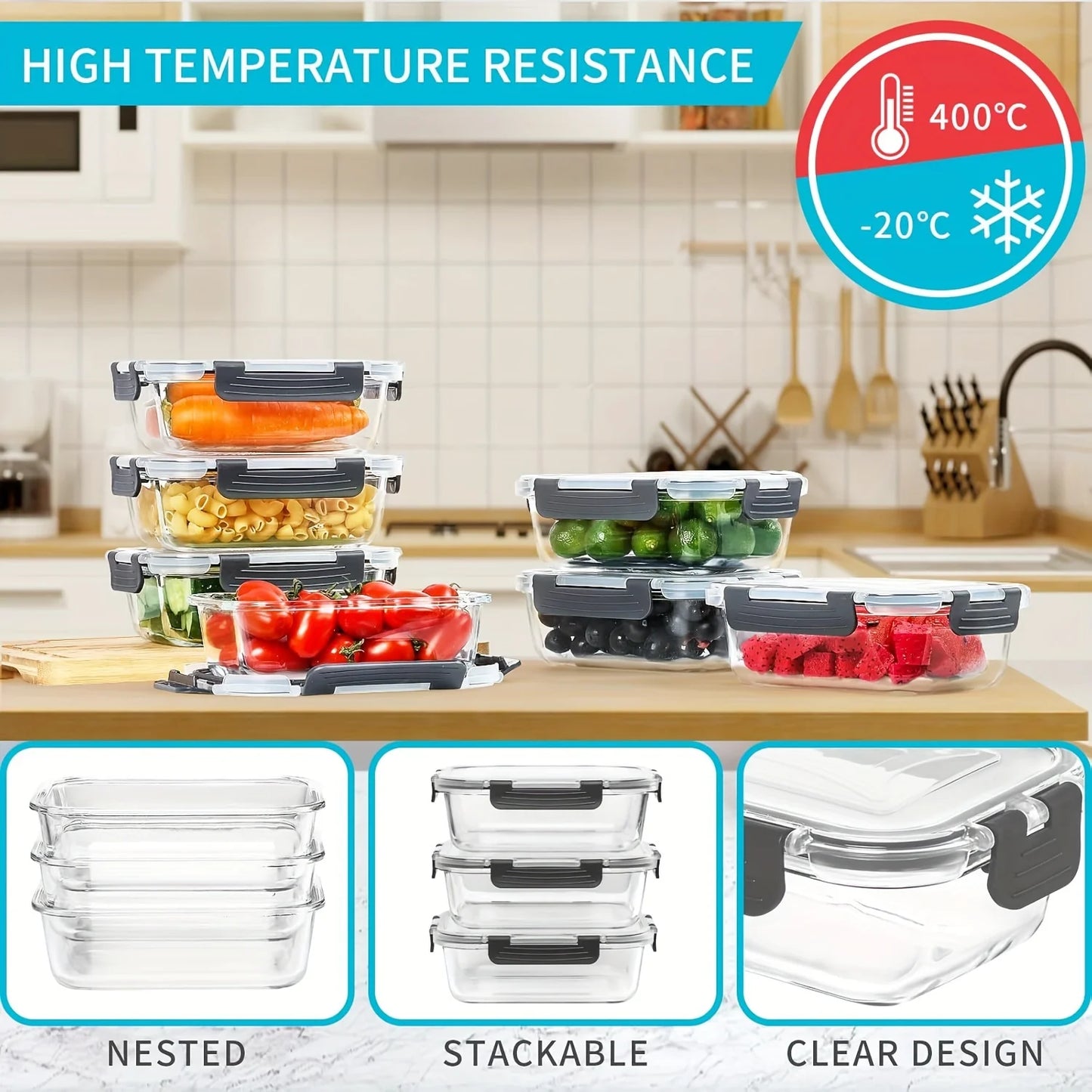 20 Pack 22oz Glass Meal Prep Containers, 10 Containers & 10 Lids, Airtight Food Storage Containers With Lids